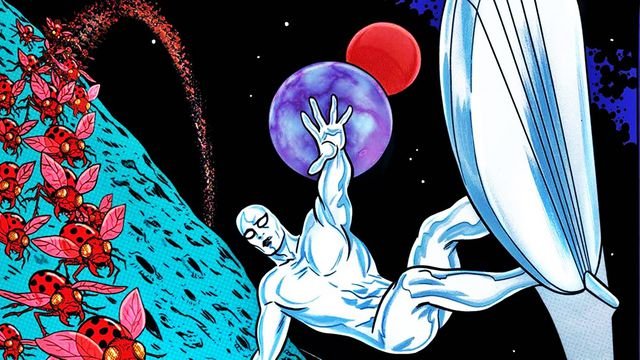 Prancha cósmica surfista prateado